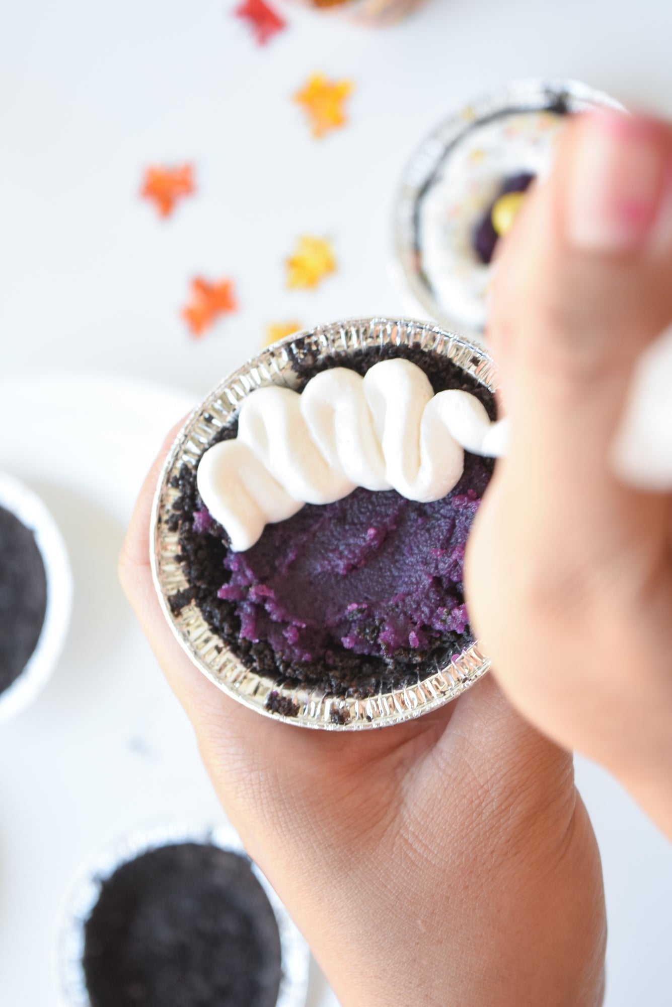 Seasonal Pastry Decorating Supplies for homemade treats. Asian-inspired flavors like this ube pie for Thanksgiving