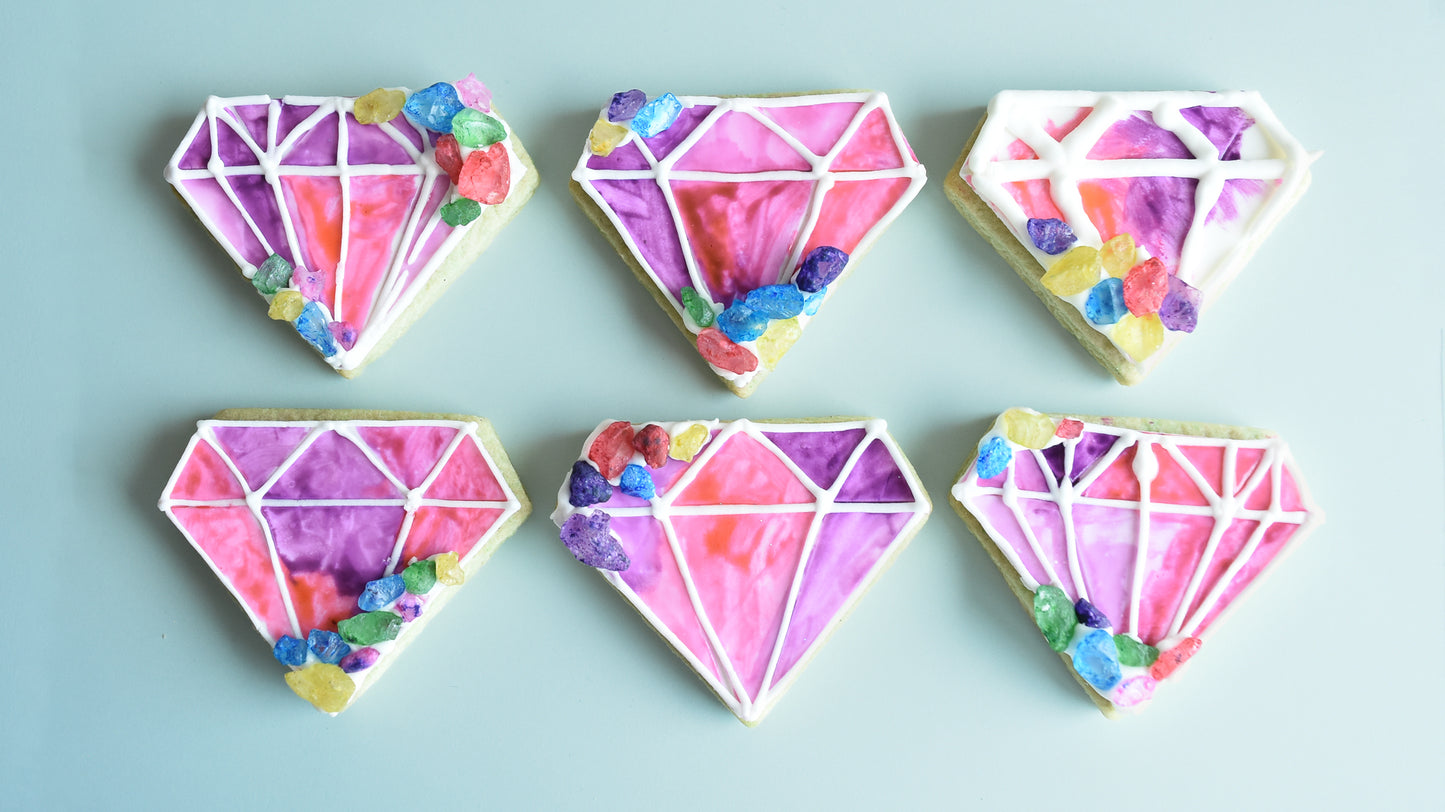 6 green tea watercolor cookies with rock candy for DIY cookie kits