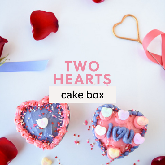 Two hearts cake box make perfect Valentine's gifts. DIY pre-baked heart-shaped cakes and learn basic piping techniques too! Comes with everything you need to create these confections.