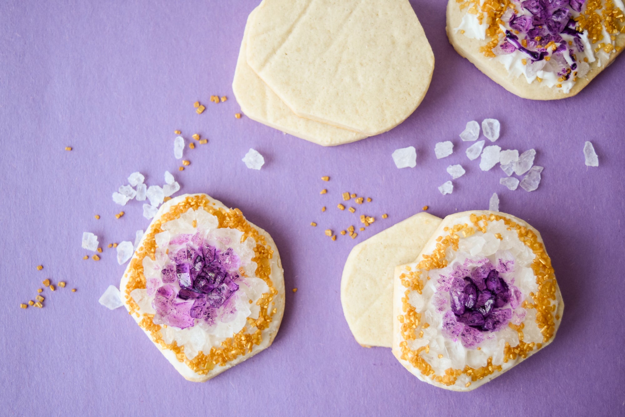 Specialty Geode cookies with rock sugar and gold sprinkles